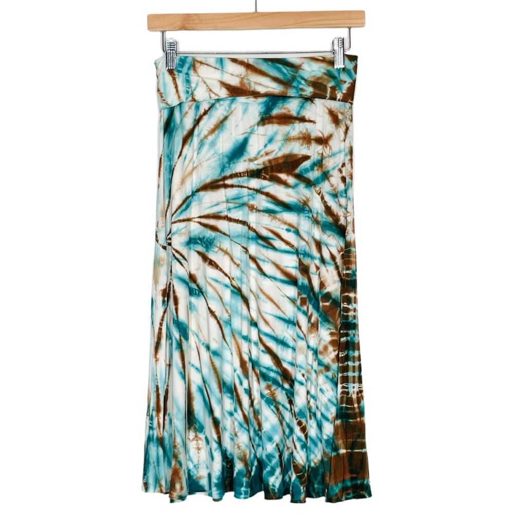 Green Dragon Women's Teal & Brown Tie-Dye Maxi Skirt Small Boho One of a Kind